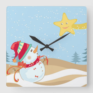 Snowman Holiday Wall Clock Vierkante Klok