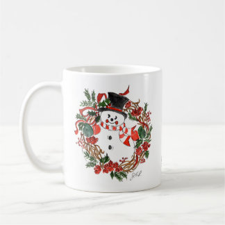Snowman & Holly Holiday Coffee Mug White