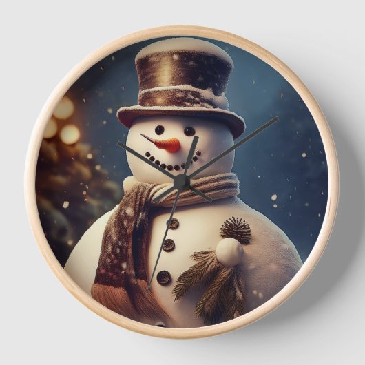 Snowman : Horloge murale, Cadre en bois naturel ro (Recto)