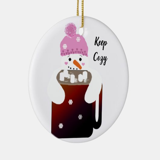 Snowman Hugging a Mok Hot Chocolate Keramisch Ornament (Rechts)