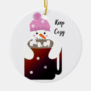 Snowman Hugging a Mok Hot Chocolate Keramisch Ornament
