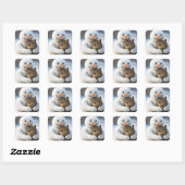 Snowman Hugging a Tabby Cat Vierkante Sticker (Vel)