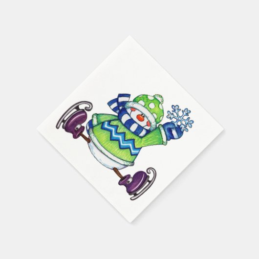 Snowman Ice Skating - Papier Napkins Servetten (Hoek)