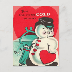 Snowman Ice Tangen Heart Umbrella Valentijn Feestdagenkaart