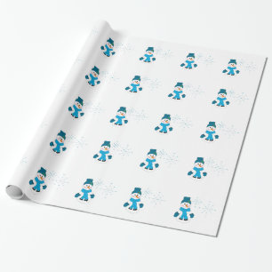Snowman in Blue Pet en Scarf Cadeaupapier