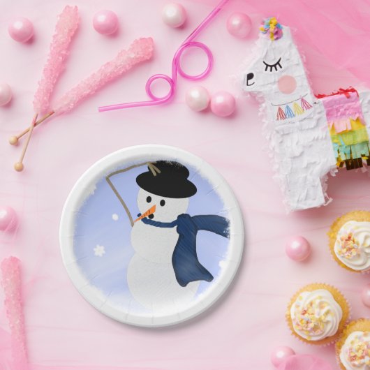 Snowman in de wind papieren bordje (Feest)
