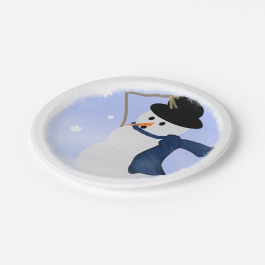 Snowman in de wind papieren bordje (Gekanteld)