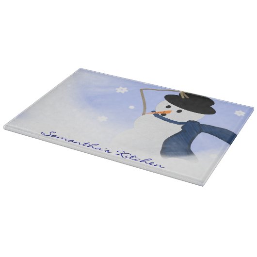 Snowman in de Wind Personalized Cutting Board Snijplank (Hoek)