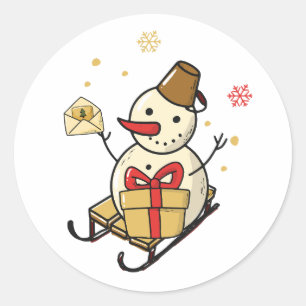 Snowman in een ronddraaiende kast ronde sticker