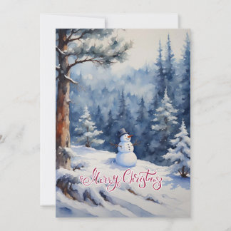 Snowman in het bos feestdagenkaart