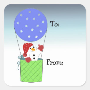 Snowman in Hot Air Ballon Vierkante Sticker