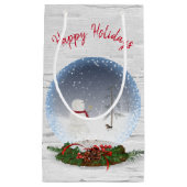 Snowman in kerstsneeuw Wereldbol op baarmoeder Klein Cadeauzakje (Voorkant)