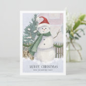 Snowman in Santa Hat Pine Tree Kaart (Staand voorkant)
