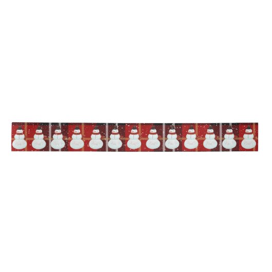 Snowman in Snowflakes Tartan Pset Satin Ribbon Lint (Voorkant)
