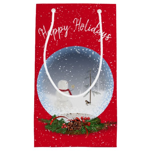 Snowman in Wereldbol met kerstsneeuw Klein Cadeauzakje (Voorkant)