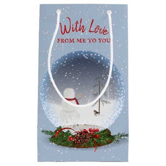 Snowman in Wereldbol met kerstsneeuw Klein Cadeauzakje (Voorkant)