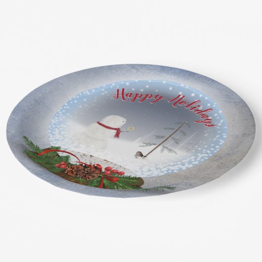 Snowman in Wereldbol met kerstsneeuw Papieren Bordje (Gekanteld)