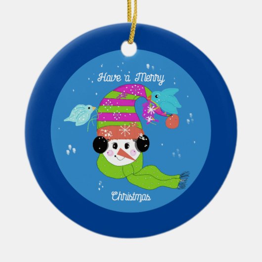 Snowman Joyeux ornement en céramique de Noël (Devant)