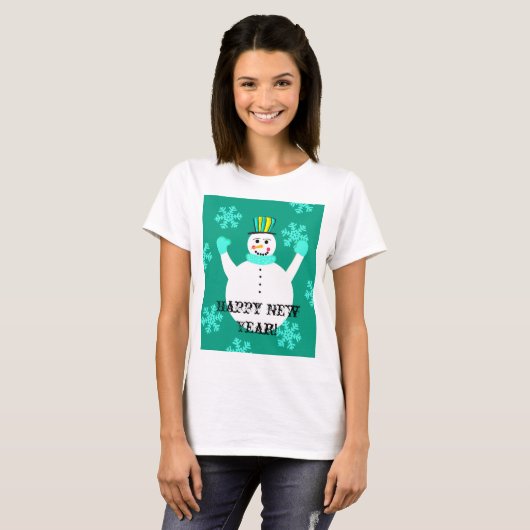 Snowman Joyeux T-shirt féminin pour le Nouvel An (Devant entier)