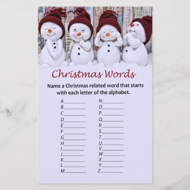Snowman kerst alfabet woorden spel (Voorkant)