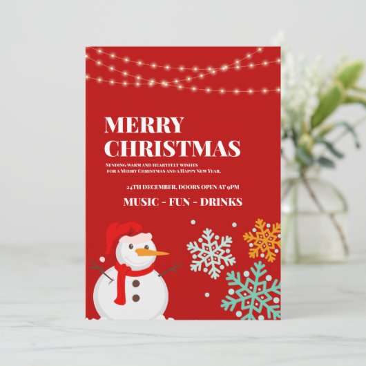 Snowman kerstfeest uitnodiging, kerstavond kaart (Staand voorkant)