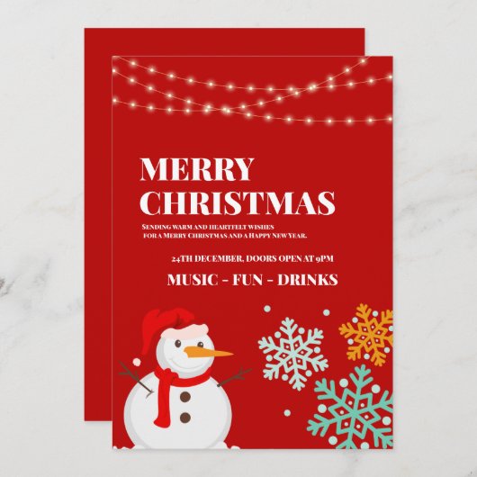 Snowman kerstfeest uitnodiging, kerstavond kaart (Voorkant / Achterkant)