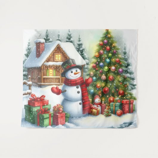 Snowman Kerstmis Wandkleed (Voorkant (horizontaal))