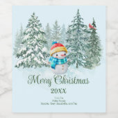 Snowman Kerstmis Wijn Etiket (Enkel label)