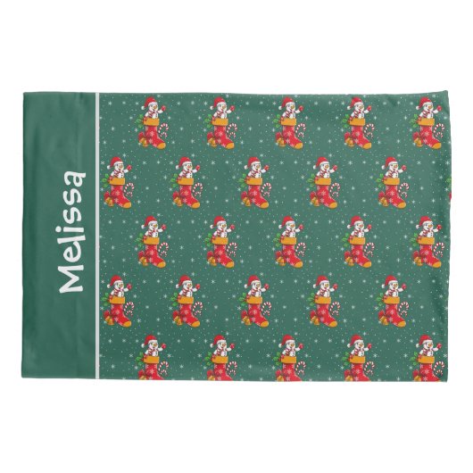 Snowman-kerstpatroon rode groene aangepaste naam kussensloop (Achterkant)