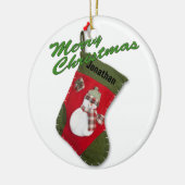 Snowman kerststaart foto Aangepaste naam Keramisch Ornament (Links)