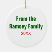 Snowman kerststaart foto Aangepaste naam Keramisch Ornament (Achterkant)