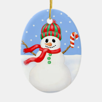 Snowman-kerstversiering met snoepriet keramisch ornament