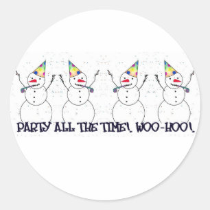 Snowman klaar voor een feest! ronde sticker