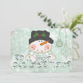 Snowman laat haar kerstfeestdag sneeuwen feestdagenkaart (Staand voorkant)