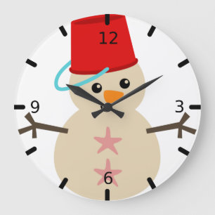 Snowman Made of Sand with Pail for Hat Large Grote Klok