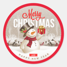 Snowman Merry Kerstfeestelijke Envelope Ronde Sticker