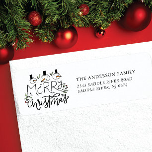 Snowman Merry Kerstmis Etiket