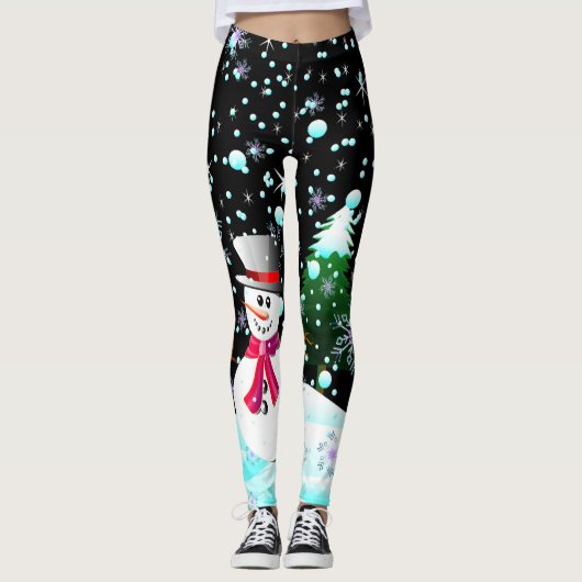Snowman "Merry Kerstmis" gepersonaliseerd Leggings (Voorkant)