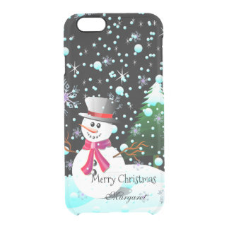 Snowman "Merry Kerstmis" gepersonaliseerd Doorzichtig iPhone 6/6S Hoesje