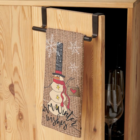 Snowman Merry Kerstmis met Pset en Burlap Theedoek (Derde Gevouwen)