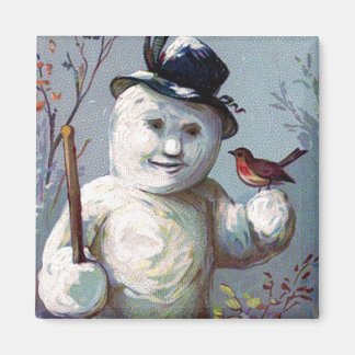 Snowman met Bird en Top Hat  Magnet Magneet
