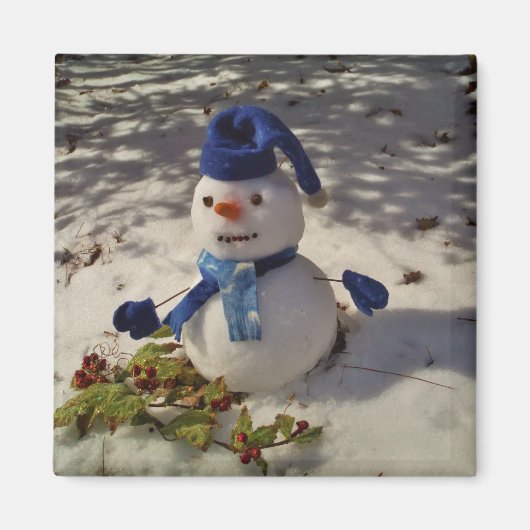 Snowman met blauw pet, handschoenen en scharf magneet (Voorkant)