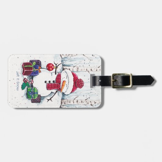 Snowman met cadeaus in Waterverf Bagagelabel (Voorkant horizontaal)