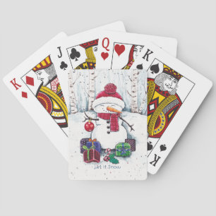 Snowman met cadeaus in Waterverf Pokerkaarten