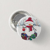Snowman met cadeaus in Waterverf Ronde Button 3,2 Cm (Voorkant /achterkant)