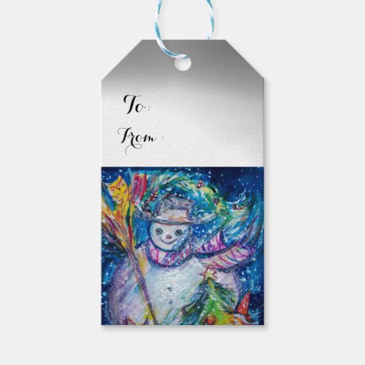 SNOWMAN MET CHRISTMAS TREE EN TOYS CADEAULABEL (Voorkant)