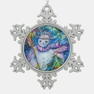 SNOWMAN MET CHRISTMAS TREE EN TOYS TIN SNEEUWVLOK ORNAMENT