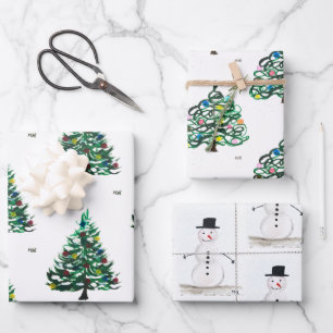 Snowman met de  kerstfeestdag met de prettige kers inpakpapier vel