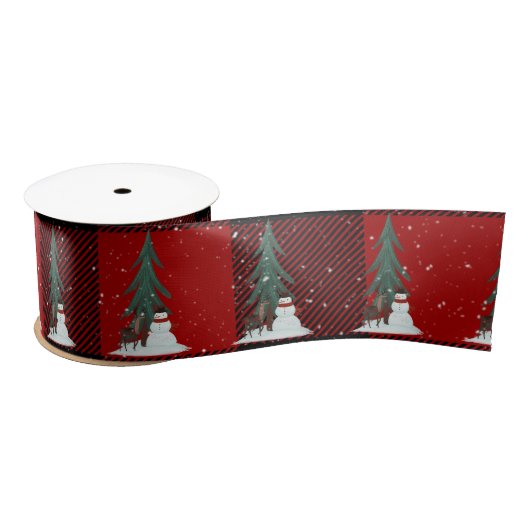 Snowman met Deer in Snowflakes Lint (Spoel)