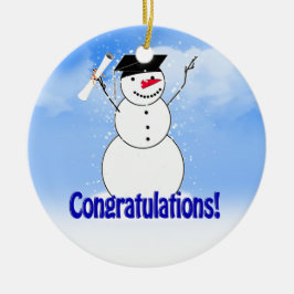 Snowman met diploma afstuderen keramisch ornament